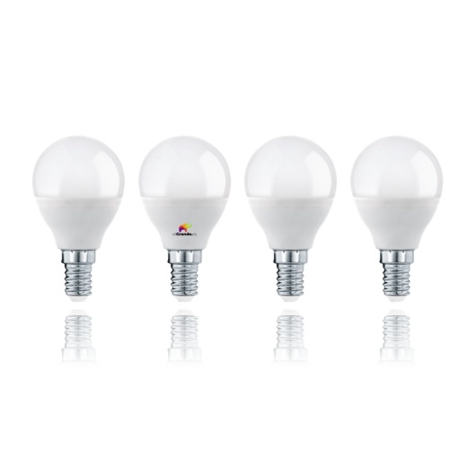Set 4 becuri LED E14 6W 580lm G45, lumina calda, clasa A+, 30.000h