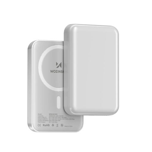 Baterie externa 10000mAh 20W, incarcare Wireless Magsafe + cablu USB (inclus), Powerbank Wozinsky WRW+, gri