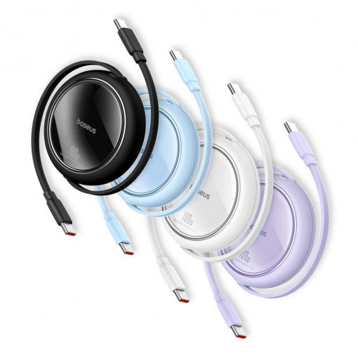 Cablu USB-C la USB-C 100cm, incarcare rapida + transfer date, extensibil si retractabil, Baseus