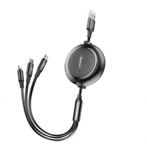 Cablu 3 in 1 extensibil, 35cm - 120cm, USB-C, Lightning, micro USB, 3.5A, Baseus Golden Edition