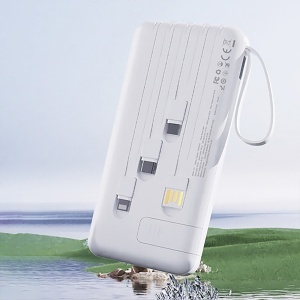 Baterie externa 20000mAh 10W cu Lanterna, 4x cabluri integrate (USB, USB-C, iPhone, MicroUSB), Powerbank Dudao K11 Pro, Alb - Img 3