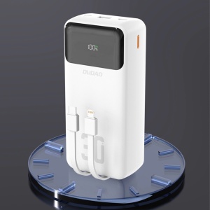 Baterie externa 30000mAh 22.5W, 2x cabluri integrate (USB-C si iPhone-Lightning ), Powerbank Dudao K15MAX, Alb - Img 3