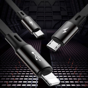Cablu 3 in 1 extensibil, 35cm - 120cm, USB-C, Lightning, micro USB, 3.5A, Baseus Golden Edition