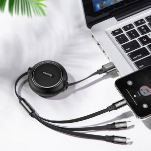 Cablu 3 in 1 extensibil, 35cm - 120cm, USB-C, Lightning, micro USB, 3.5A, Baseus Golden Edition