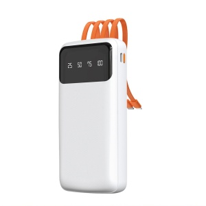 Baterie externa 10000mAh 10W, 3x cabluri integrate (USB-C, iPhone, MicroUSB), Powerbank Dudao K6Pro, Alb