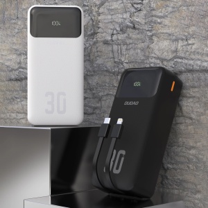 Baterie externa 30000mAh 22.5W, 2x cabluri integrate (USB-C si iPhone-Lightning ), Powerbank Dudao K15MAX, Negru - Img 2
