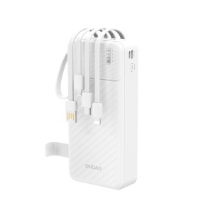 Baterie externa 20000mAh 10W cu Lanterna, 4x cabluri integrate (USB, USB-C, iPhone, MicroUSB), Powerbank Dudao K11 Pro, Alb