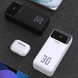 Baterie externa 30000mAh 22.5W, 2x cabluri integrate (USB-C si iPhone-Lightning ), Powerbank Dudao K15MAX, Negru - Img 3