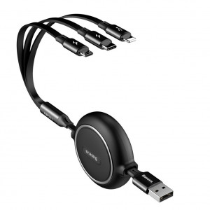 Cablu 3 in 1 extensibil,  35cm - 120cm, USB-C, Lightning, micro USB, 3.5A, Baseus Golden Edition