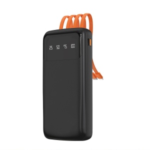 Baterie externa 10000mAh 10W, 3x cabluri integrate (USB-C, iPhone, MicroUSB), Powerbank Dudao K6Pro, Negru