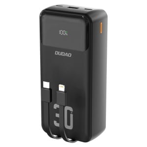 Baterie externa 30000mAh 22.5W, 2x cabluri integrate (USB-C si iPhone-Lightning ), Powerbank Dudao K15MAX, Negru - Img 1