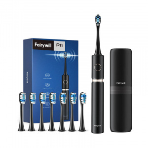 Periuta dinti sonică + 8 capete (compatibilie Philips) + carcasa calatorie, FairyWill FW-P11 (Negru) - Img 1
