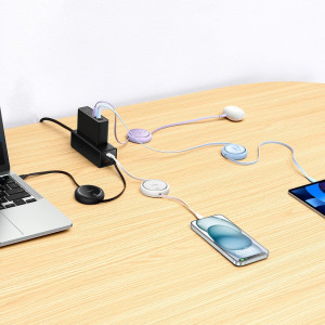 Cablu 100cm USB-C la USB-C, incarcare 100W si transfer date, extensibil si retractabil, Baseus