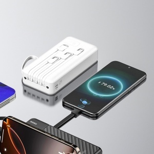 Baterie externa 20000mAh 10W cu Lanterna, 4x cabluri integrate (USB, USB-C, iPhone, MicroUSB), Powerbank Dudao K11 Pro, Alb - Img 2