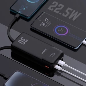 Baterie externa 30000mAh 22.5W, 2x cabluri integrate (USB-C si iPhone-Lightning ), Powerbank Dudao K15MAX, Negru - Img 5