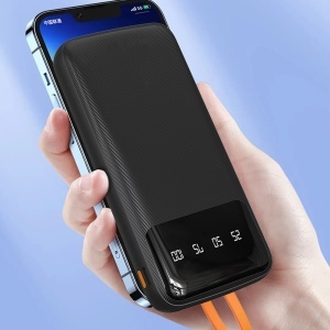 Baterie externa 10000mAh 10W, 3x cabluri integrate (USB-C, iPhone, MicroUSB), Powerbank Dudao K6Pro, Alb - Img 3