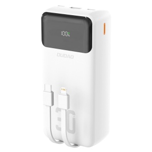 Baterie externa 30000mAh 22.5W, 2x cabluri integrate (USB-C si iPhone-Lightning ), Powerbank Dudao K15MAX, Alb - Img 1