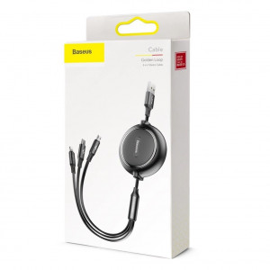 Cablu 3 in 1 extensibil, 35cm - 120cm, USB-C, Lightning, micro USB, 3.5A, Baseus Golden Edition