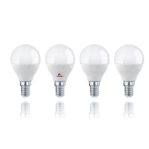 Set 4 becuri LED E14 6W 580lm G45, lumina calda, clasa A+, 30.000h