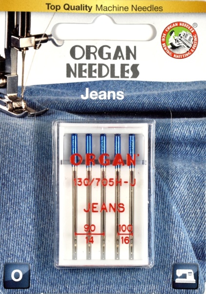 Ace de cusut casnice Organ Jeans nr. 90/14 - 100/16 - 5 buc