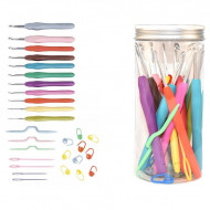 Set crosete aluminiu cu maner silicon - borcan plastic - 28 piese