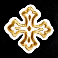 Ornament bisericesc cruce - alb / auriu