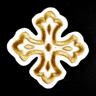 Ornament bisericesc cruce - alb / auriu