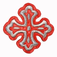 Ornament bisericesc cruce - rosu / argintiu