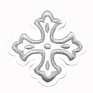 Ornament bisericesc cruce - alb / argintiu