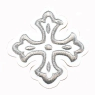 Ornament bisericesc cruce - alb / argintiu