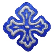 Ornament bisericesc cruce - albastru / argintiu