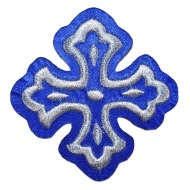 Ornament bisericesc cruce - albastru / argintiu