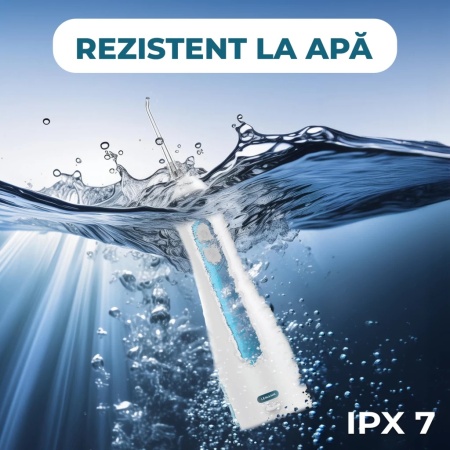 Irigator Oral Profesional, Dus Bucal, Lemann PRO-4000, Portabil, 1400 pulsatii/min, 4 Moduri, Rezervor 200ml , Timer 2 minute, 5 Duze si Cablu USB inlcuse, Materiale non-toxice, Alb-Albastru - Img 8