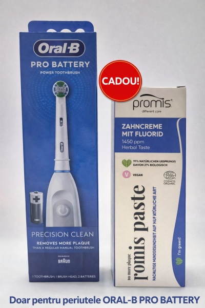 ORAL B Pro Battery PRECISION CLEAN - Periuta de dinti electrica cu baterii, alb + CADOU 1 Pasta de dinti Promis - valabilitate 31,05,2026 - Img 2