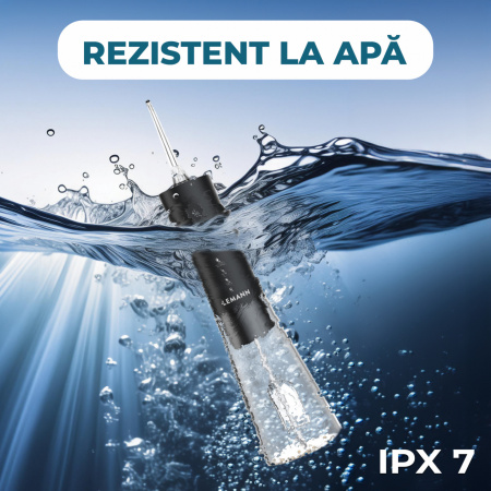 Irigator Oral Profesional, Dus Bucal Lemann PRO-5000, Portabil, 1400 pulsatii/min, 3 Moduri, Rezervor 300ml , Timer 2 minute, Functie Smart Start, 5 Duze si Cablu USB-C inlcuse, Materiale non-toxice, Negru - Img 7