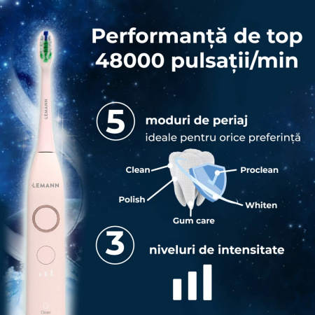 Periuță de dinți electrică Lemann UltraSonic Pro48 – Pink Powder - Img 3
