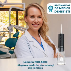 Irigator Oral Profesional, Dus Bucal Lemann PRO-5000, Portabil, 1400 pulsatii/min, 3 Moduri, Rezervor 300ml , Timer 2 minute, Functie Smart Start, 5 Duze si Cablu USB-C inlcuse, Materiale non-toxice, Negru - Img 10
