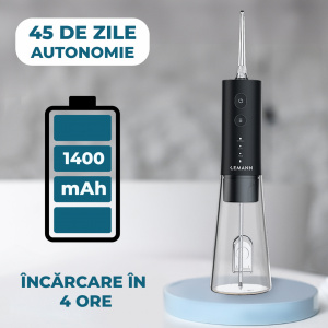 Irigator Oral Profesional, Dus Bucal Lemann PRO-5000, Portabil, 1400 pulsatii/min, 3 Moduri, Rezervor 300ml , Timer 2 minute, Functie Smart Start, 5 Duze si Cablu USB-C inlcuse, Materiale non-toxice, Negru - Img 5