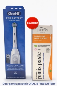 ORAL B Pro Battery PRECISION CLEAN - Periuta de dinti electrica cu baterii, alb + CADOU 1 Pasta de dinti Promis - valabilitate 31,05,2026 - Img 3