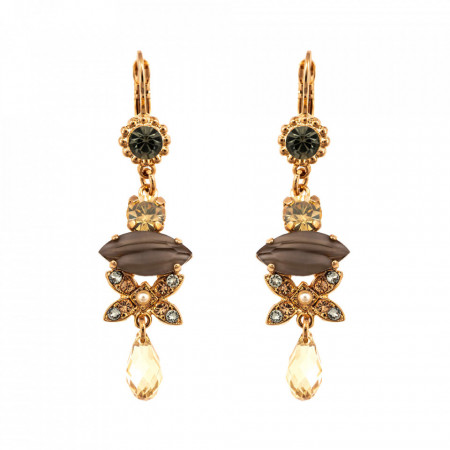 Cercei placati cu Aur roz de 24K, cu cristale Swarovski, Earl Grey | 1001-1132RG6-Gri/Bej-9150