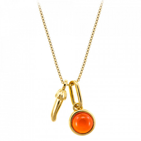 Colier placat cu aur Lucky Chili Pepper si piatra semipretioasa Red Agate (Agat Rosu)-Auriu-8480