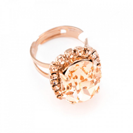 Inel placat cu Aur roz de 24K, cu cristale Swarovski, Jackie | 7090/1-39132RG-Bej-7560
