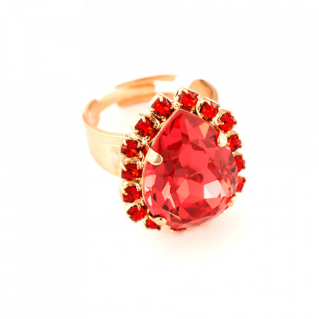 Inel placat cu Aur roz de 24K, cu cristale Swarovski, Lady In Red | 7098-1047RG-Rosu-7570