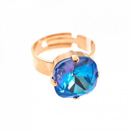 Inel placat cu Aur roz de 24K, cu cristale Swarovski, Ocean DeLite | 7326/4-143RG-Albastru-7540