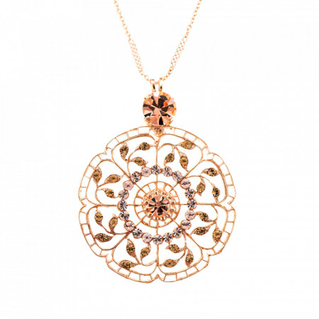 Pandantiv cu lant placat cu Aur roz de 24K, cu cristale Swarovski, Jackie | 5210-39132RG-Bej-6780