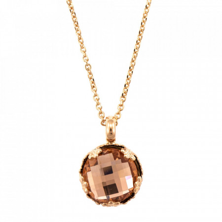Pandantiv cu lant placat cu Aur roz de 24K, cu cristale Swarovski, Jackie | 5323/2-362ARG-Bej-6890