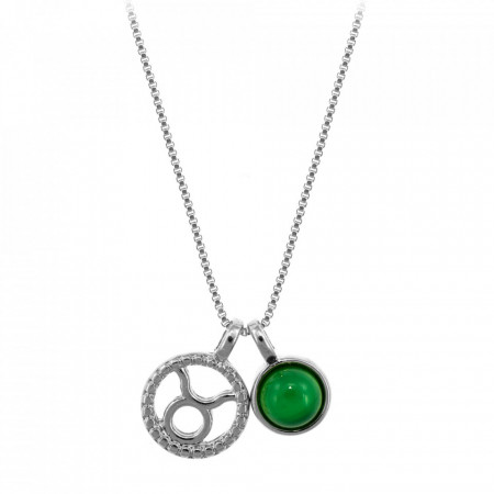 Colier placat cu argint - Zodia Taur si piatra semipretioasa Agat Verde-Verde-7801