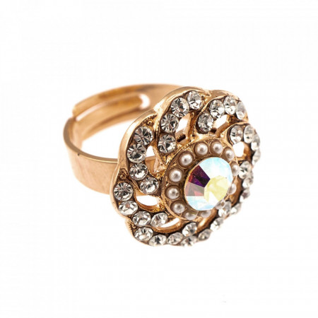 Inel placat cu Aur roz de 24K, cu cristale Swarovski, Crystal Pearl's | 7526/1-M48001RG-Transparent-7661