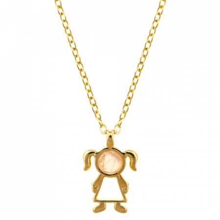 Colier placat cu aur - The Precious Little Girl si piatra semipretioasa Quartz Roz-Roz-7782