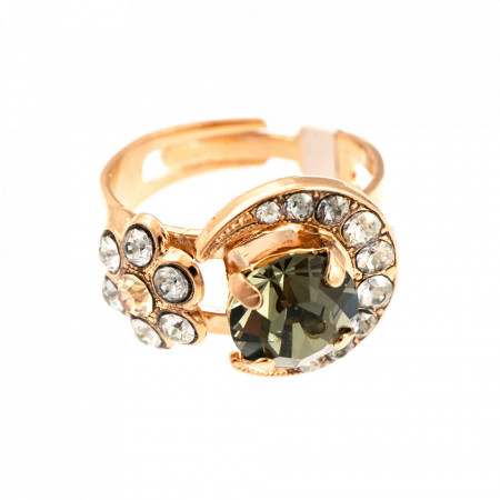 Inel placat cu Aur roz de 24K, cu cristale Swarovski, Earl Grey | 7027/1-1132RG-Gri/Bej-9042